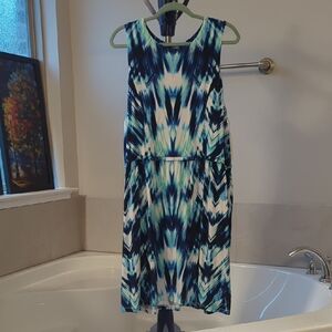 Tart Blue and White Abstract Midi Dress